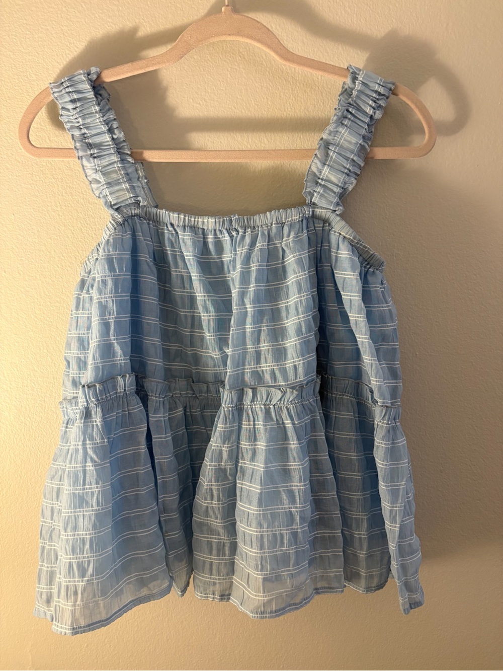 Light Blue Smocked-Strap Tiered Tank Top